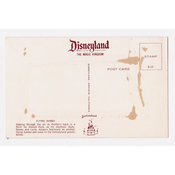 Disneyland Dumbo Ride Postcard D-13 Vintage Fantasyland Donald Duck Disney - Picture 2 of 9